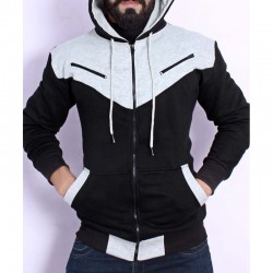 Black Grey Panel Zipper Fleece Fashion Hoodie FS-2563